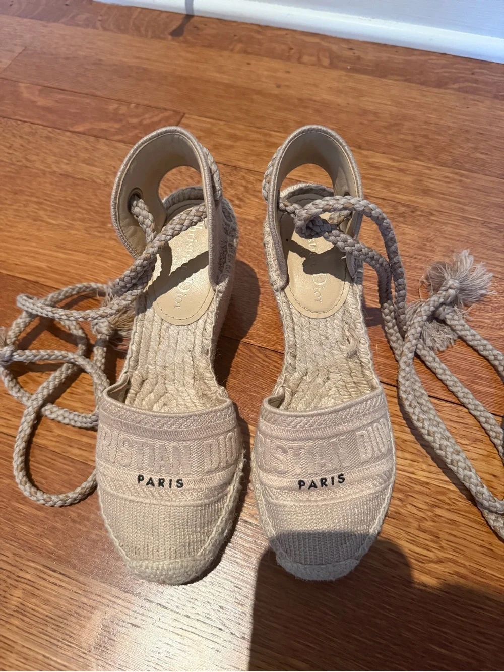 Dior Natural Beige Lace-Up Espadrille wedge
